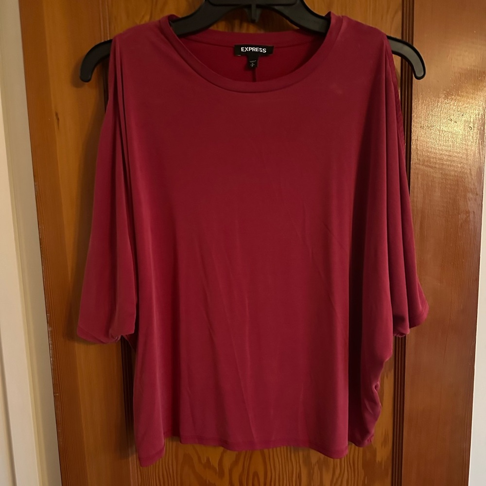 Express Long Sleeve Top with Cutout Sleeves - Red